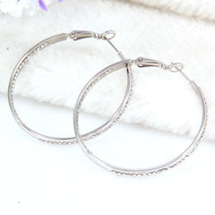 Women's Classic Rhinestone Silver Plated CZ Hoop Earrings