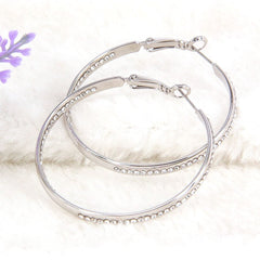 Women's Classic Rhinestone Silver Plated CZ Hoop Earrings