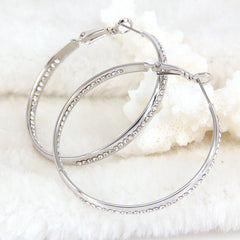 Women's Classic Rhinestone Silver Plated CZ Hoop Earrings