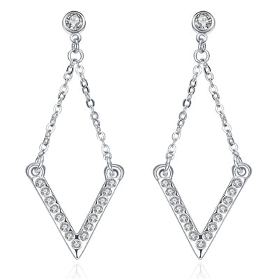 Silver Chain CZ Drop Rhinestone Crystal Earrings