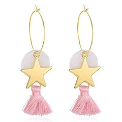 Gold Star Hoop And Tassel Drop Earrings