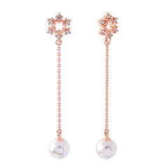 CZ Snowflake Rose Gold plated Drop Pearl Earrings