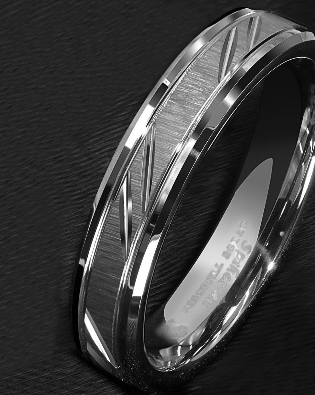 Men's 6mm Silver Leaf Inlay Polished Silver Tungsten Carbide Ring