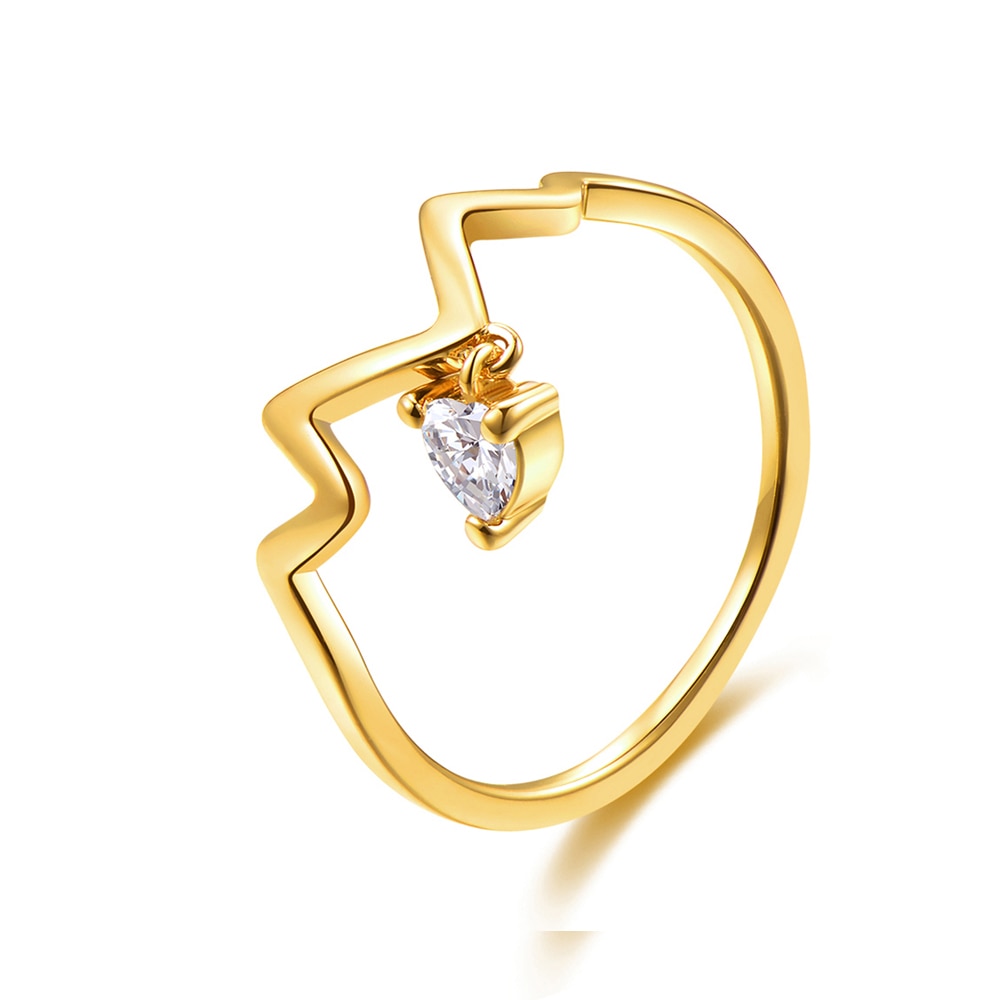 Women's Zigzag Pattern Heart Pendant CZ Rose Gold Plated Ring