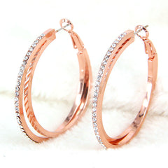 Women's Rhinestone Rose Gold Plated Dual Hoop Earrings