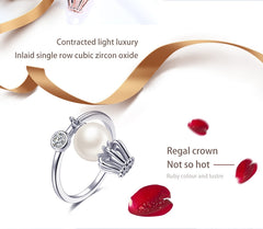 Women's Crown Pearl Pendant Silver Plated CZ Ring