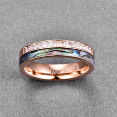 Women's Luxury 6mm Colorful Shell and CZ Rose Gold Tungsten Carbide Ring