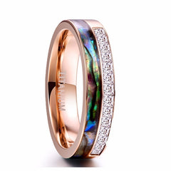 Women's Luxury 6mm Colorful Shell and CZ Rose Gold Tungsten Carbide Ring