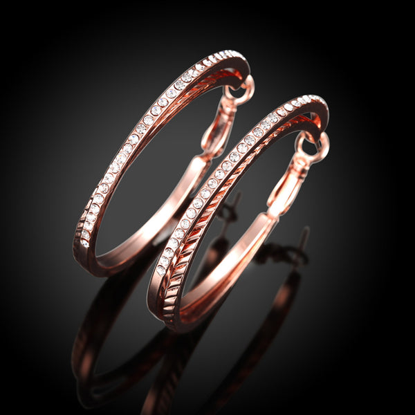 Women's Austrian Crystal CZ Dual Rose Gold Plated Hoop Earrings