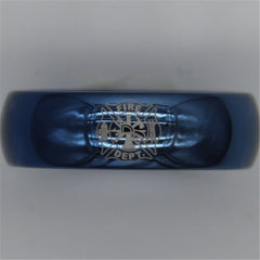 Men's 8mm Fire Fighter Engraved Domed Blue Tungsten Carbide Ring