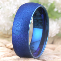 Women's 8mm Brushed Blue Tungsten Carbide Ring