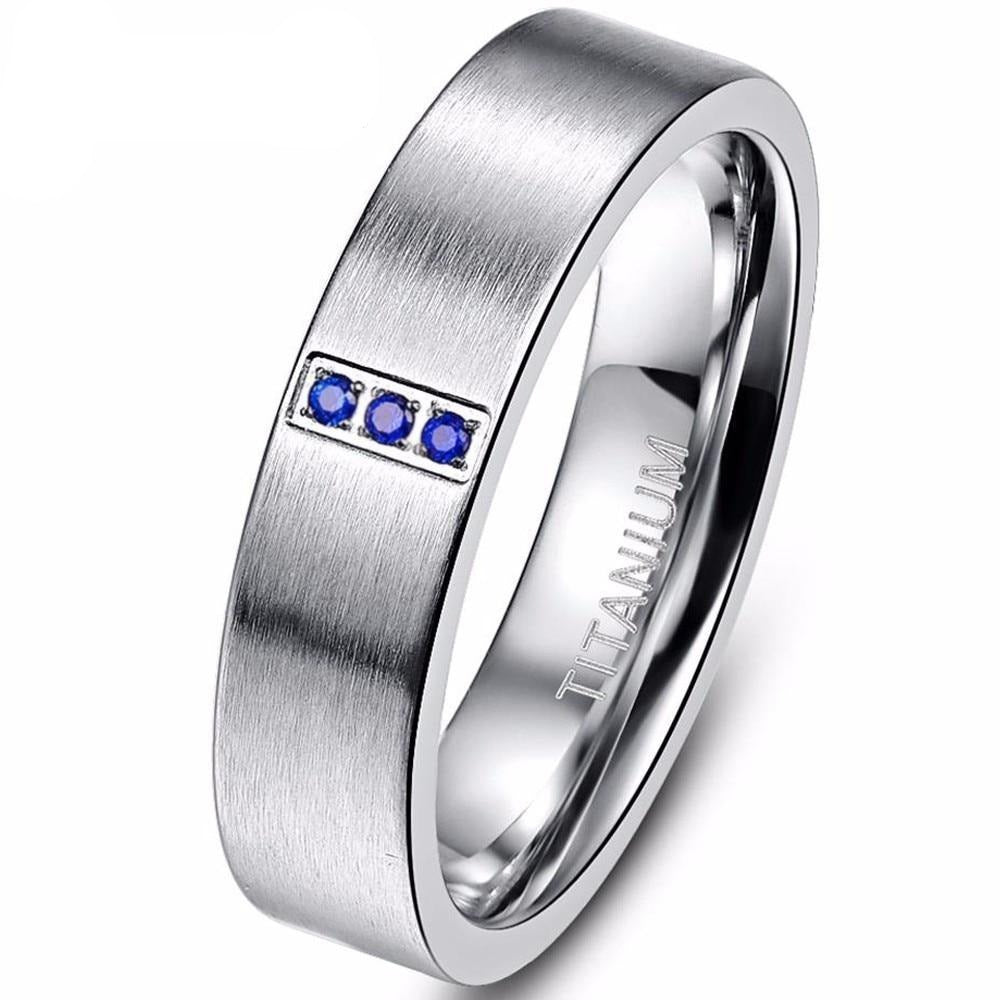 Men's 6mm Blue CZ Brushed Silver Tungsten Carbide Ring