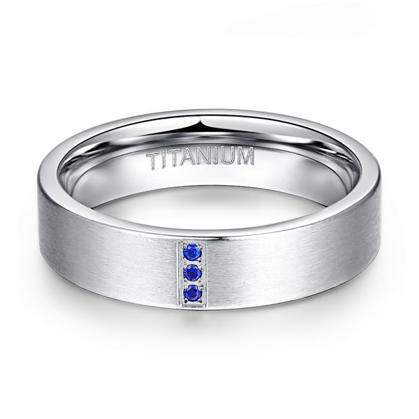 Men's 6mm Blue CZ Brushed Silver Tungsten Carbide Ring