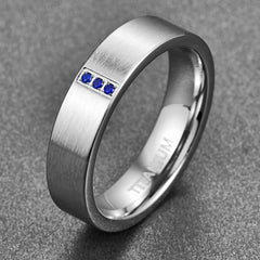 Men's 6mm Blue CZ Brushed Silver Tungsten Carbide Ring