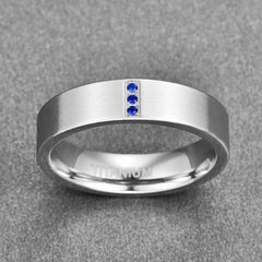 Men's 6mm Blue CZ Brushed Silver Tungsten Carbide Ring