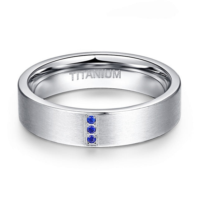 Men's 6mm Blue CZ Brushed Silver Tungsten Carbide Ring