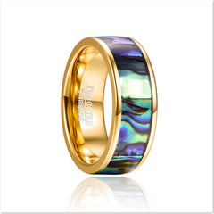 Men's 8mm Inlaid Abalone Gold Tungsten Carbide Ring
