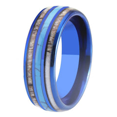 Men's 8mm Grey Stone and Turquoise Inlay Blue Tungsten Carbide Ring