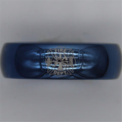 Men's 8mm Fire Fighter Engraved Domed Blue Tungsten Carbide Ring