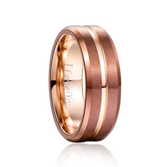 Men's 8mm Rose Gold and Rose Gold Inner Groove Tungsten Carbide Ring