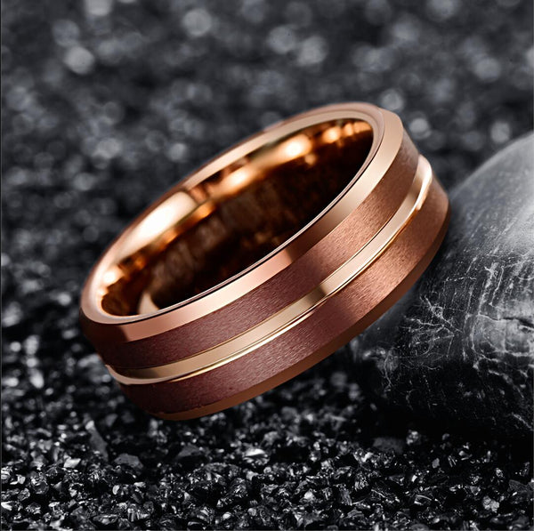 Men's 8mm Rose Gold and Rose Gold Inner Groove Tungsten Carbide Ring