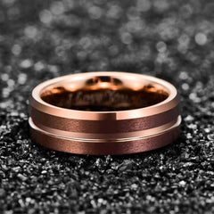 Men's 8mm Rose Gold and Rose Gold Inner Groove Tungsten Carbide Ring