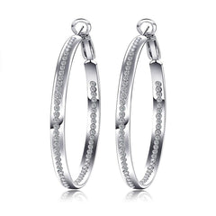 Women's Classic Rhinestone Silver Plated CZ Hoop Earrings