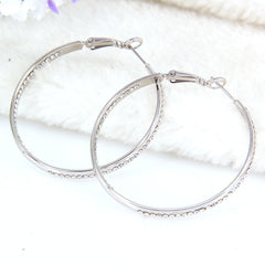 Women's Classic Rhinestone Silver Plated CZ Hoop Earrings