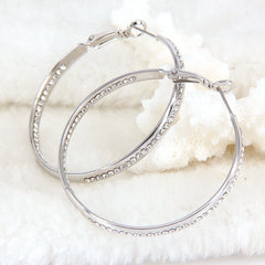 Women's Classic Rhinestone Silver Plated CZ Hoop Earrings