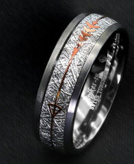 Men's 8mm Rock Gray Inlay Rose Gold Arrow Tungsten Carbide Ring
