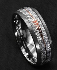Men's 8mm Rock Gray Inlay Rose Gold Arrow Tungsten Carbide Ring