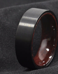 Men's 8mm Red Sandal Wood Inner Brushed Black Tungsten Carbide Ring
