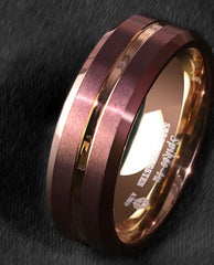 Women's 8mm Brushed Ruby Rose Gold Tungsten Carbide Ring