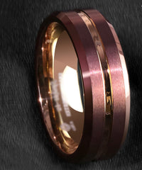 Women's 8mm Brushed Ruby Rose Gold Tungsten Carbide Ring