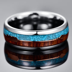 Men's 9mm Wood and Blue Opal Tungsten Carbide Ring