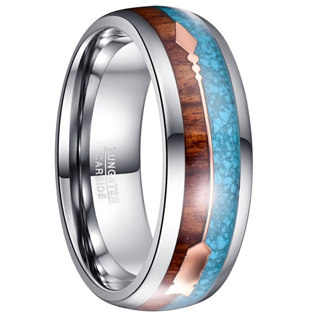 Men's 9mm Wood and Blue Opal Tungsten Carbide Ring
