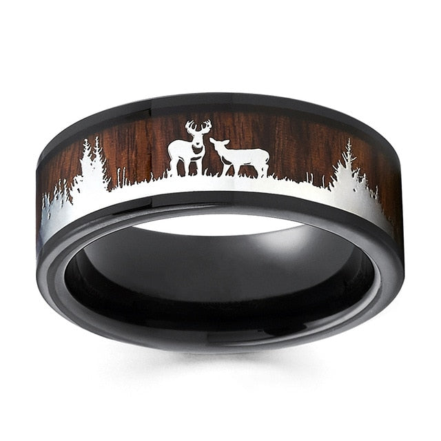 Men's 8mm Hunting Wood Inlay Tungsten Carbide Ring