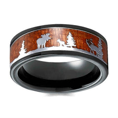 Men's 8mm Hunting Wood Inlay Tungsten Carbide Ring