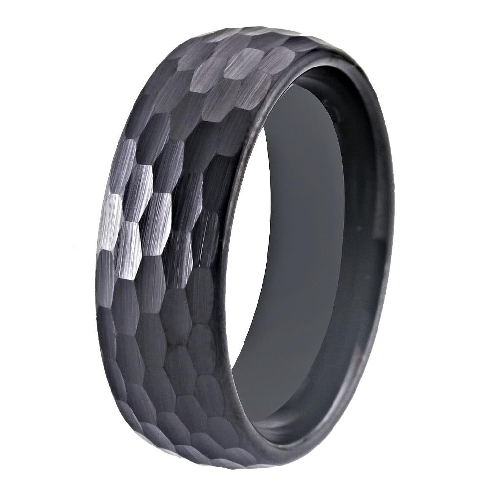 Men's 8mm Hammered Dome Black Gun Metal Tungsten Carbide Ring
