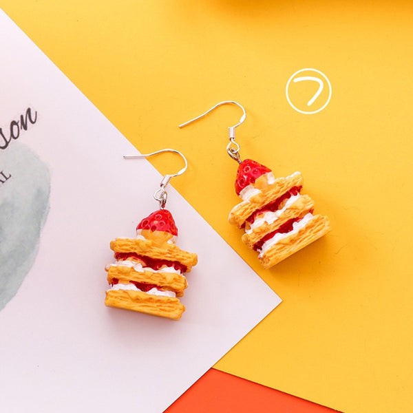 Acrylic Strawberries and Cream Waffle Drop Earrings