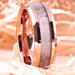 Women's 8mm Rose Gold and Pink Stone Inlay Tungsten Carbide Ring