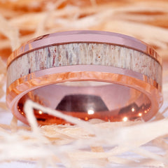 Women's 8mm Rose Gold and Pink Stone Inlay Tungsten Carbide Ring