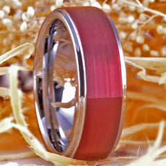 Men's 8mm Brushed Ruby and Silver Inner Tungsten Carbide Ring