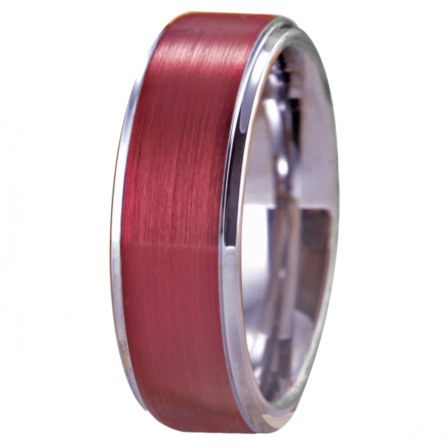Men's 8mm Brushed Ruby and Silver Inner Tungsten Carbide Ring