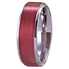Men's 8mm Brushed Ruby and Silver Inner Tungsten Carbide Ring