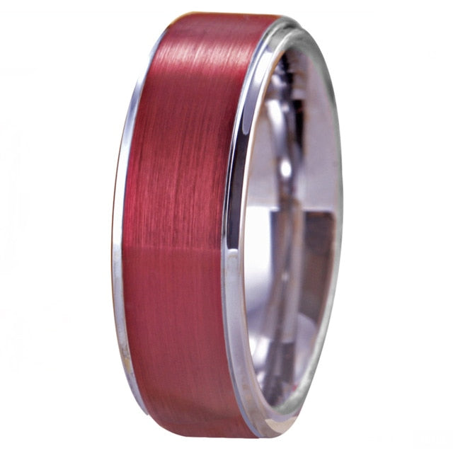 Men's 8mm Brushed Ruby and Silver Inner Tungsten Carbide Ring