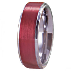 Men's 8mm Brushed Ruby and Silver Inner Tungsten Carbide Ring