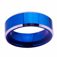 Men's 8mm Polished Bevel Blue Tungsten Carbide Ring