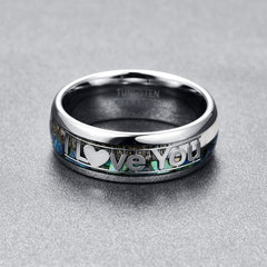 Women's 8mm 'I Love You' Inlaid Shell Silver Tungsten Carbide Ring