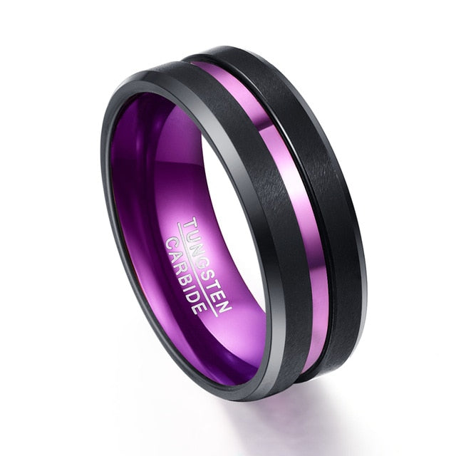Men's 8mm Purple Inner Groove Tungsten Carbide Ring